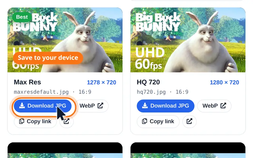 Clicking the Download JPG button to save the thumbnail